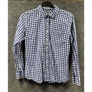 VTG Eddie Bauer Flannel Shirt Womens Medium Blue White Plaid Button Up Cotton‎